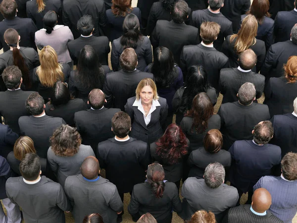 Back View Large Group Business People Woman Facing Direction Elevated — Stock Photo, Image