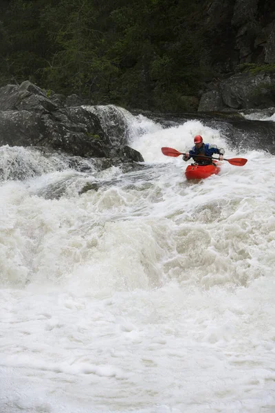 Kayak Homme Dans Rivière — Photo