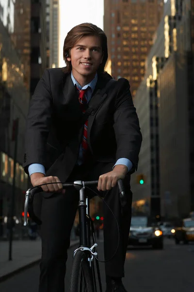 Man Riding Bicycle Street — Stock Photo, Image