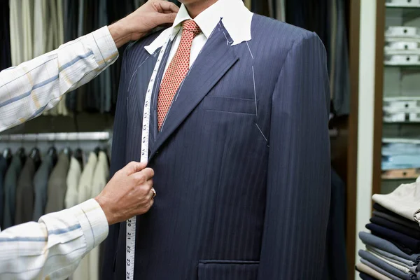 Tailor Measuring Business Man Suit Mid Section — Stock Photo, Image