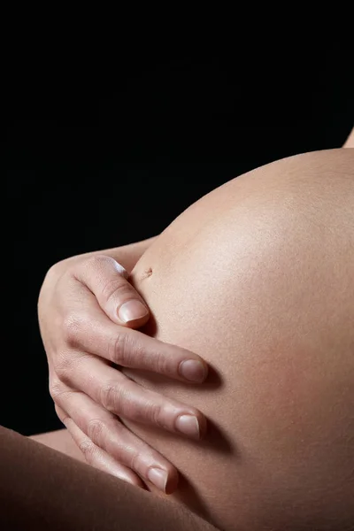 Mujer Embarazada Sosteniendo Abdomen Cerca —  Fotos de Stock