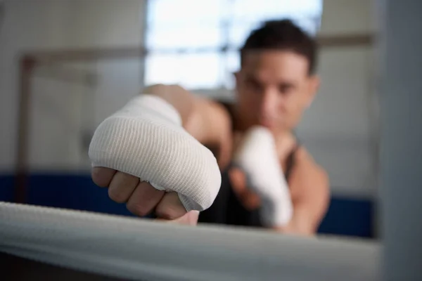 Man Fighting Stance Wearing Wristbands Close Hand — Stock Photo, Image