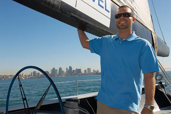 Sailor Smiling Yacht Ocean — Stock Photo, Image