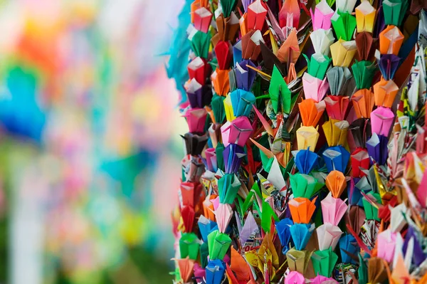 Japan Hiroshima Peace Memorial Park Colorful Paper Cranes Close — Stock Photo, Image