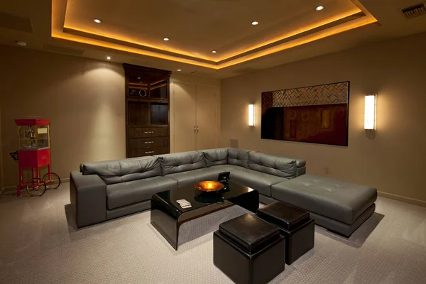 Leather furniture in living room of luxury villa