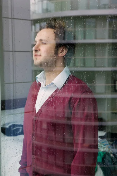 Man Looking Window — Stock Photo, Image