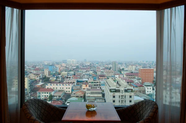 City Seen Open Hotel Window — Stock Photo, Image