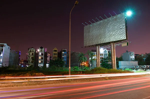 Traffic Light Trails Billboard Road — Stock Photo, Image