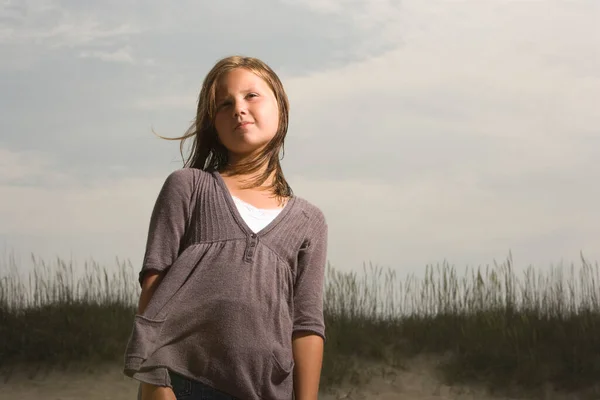 Retrato Menina Duna Areia — Fotografia de Stock