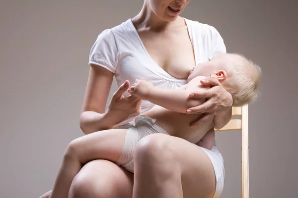 Mid Section Woman Breastfeeding Baby Boy Studio Shot — Stock Photo, Image