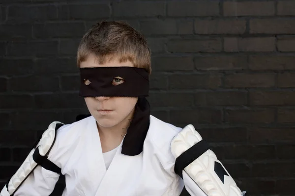 Boy Wearing Zorro Blindfold Fencing Costume — Stock Photo, Image