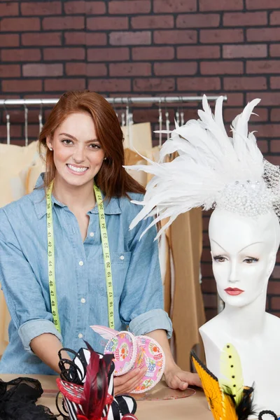 Portrait Happy Female Dressmaker Design Studio — Stock Photo, Image