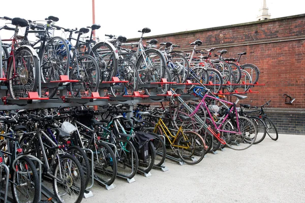 Bicycles Parked Storage Racks — Stock Photo, Image