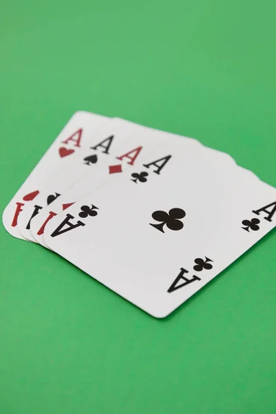 Four Aces Playing Cards Green Surface — Stock Photo, Image