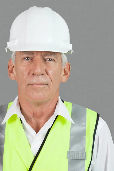 Portrait Travailleur Construction Sexe Masculin Portant Casque Sécurité Sur Fond — Photo