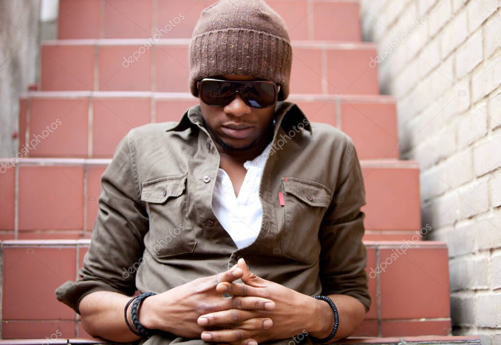 Portrait of urban black male wearing beanie