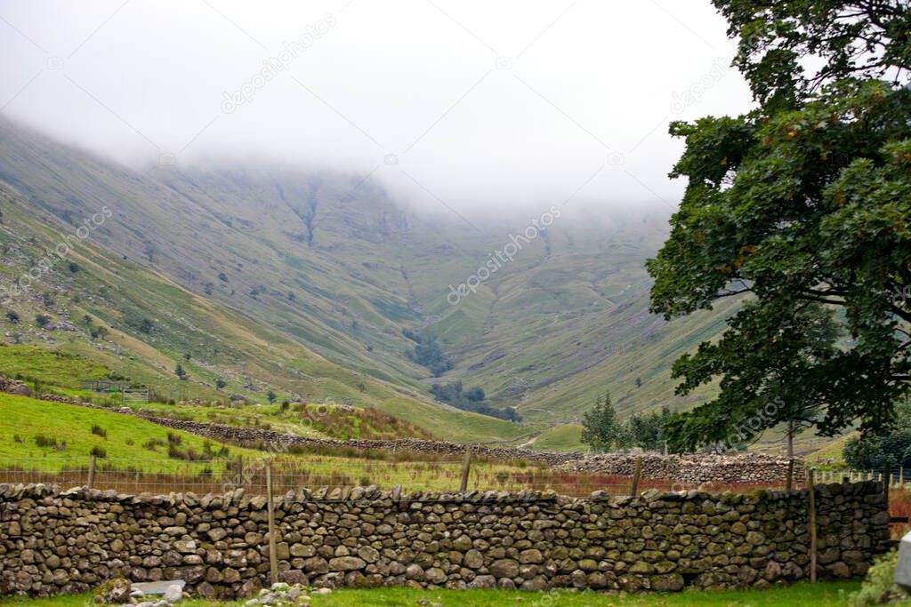 Stone fence across a field