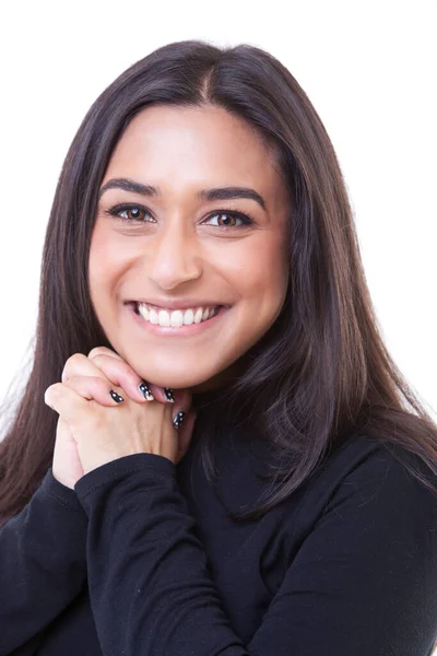 Retrato Jovem Mulher Feliz Estúdio — Fotografia de Stock