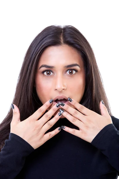 Portrait Shocked Young Attractive Woman Studio — Stock Photo, Image