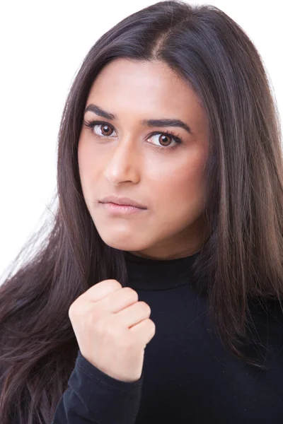 Retrato Una Joven Mujer Enojada Estudio — Foto de Stock