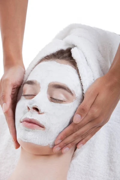 Mujer Joven Que Recibe Tratamiento Facial Spa — Foto de Stock