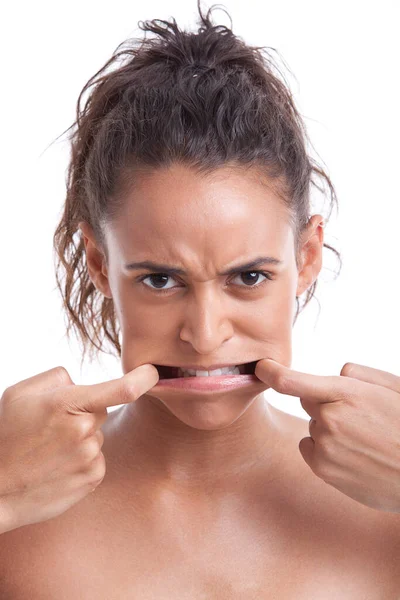 Porträt Einer Jungen Mixed Race Frau Die Ihr Gesicht Vor — Stockfoto