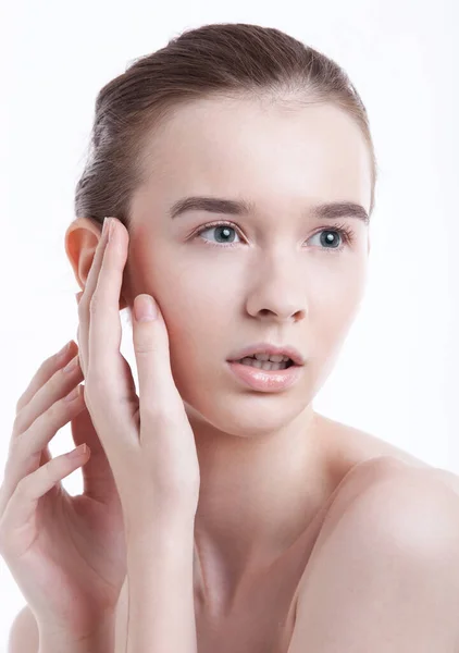 Beautiful Young Woman Looking Away White Background — Stock Photo, Image