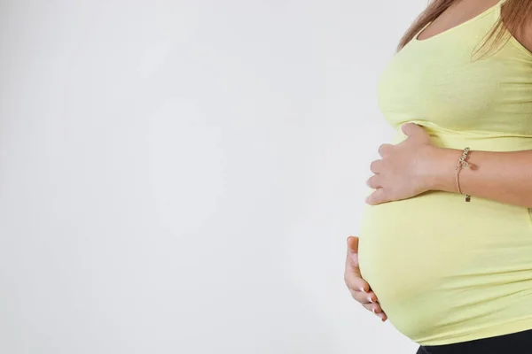 Midsection Young Pregnant Woman White Background — Stock Photo, Image