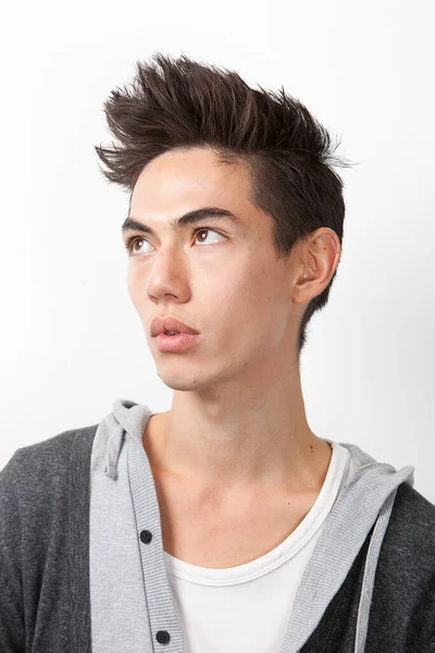 Thoughtful Young Mixed Race Man Looking Away White Background — Stock Photo, Image
