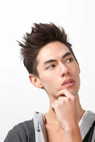 Thoughtful Young Mixed Race Man Looking Away White Background — Stock Photo, Image