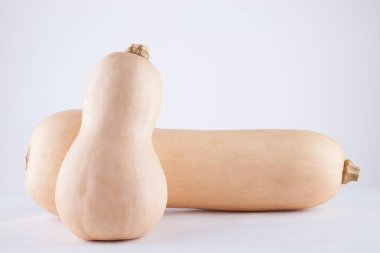 Beyaz arka planda iki tereyağı kabağı