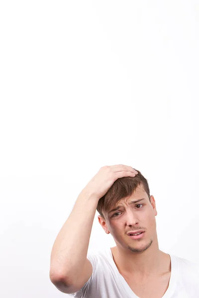 Portrait Confused Young Man White Background — Stock Photo, Image