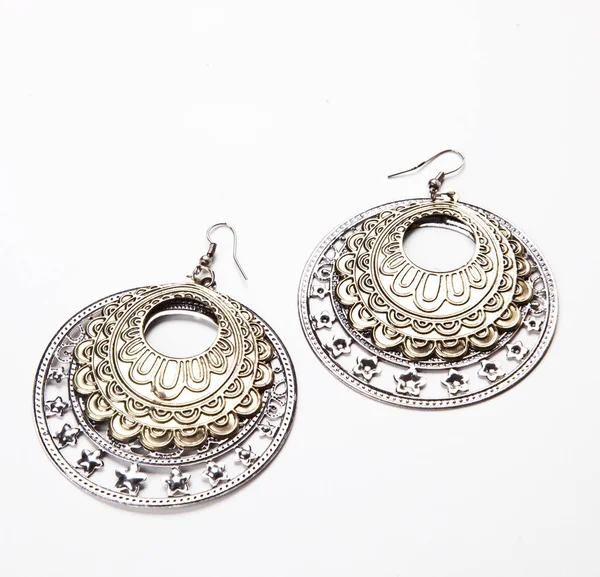 Beautiful Traditional Earrings White Background — Stock Photo, Image