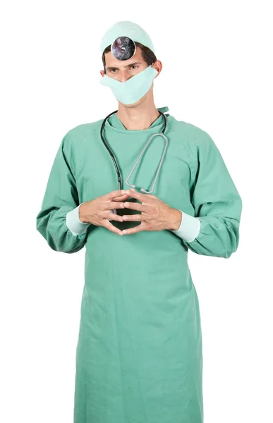 Portrét Mladého Atraktivního Chirurga Uniformě — Stock fotografie