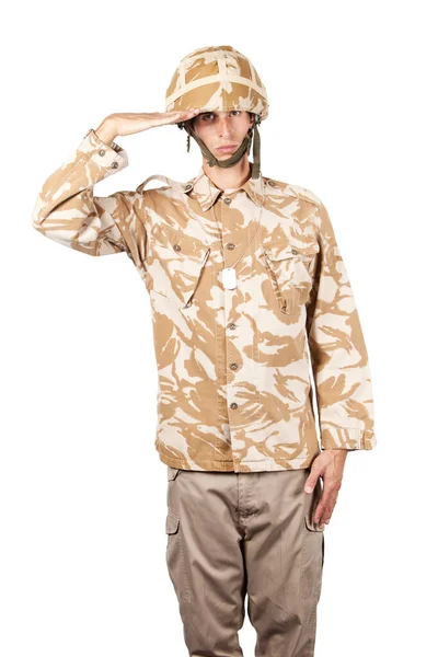 Portrait Young Military Guy Uniform Saluting General — Stock Photo, Image