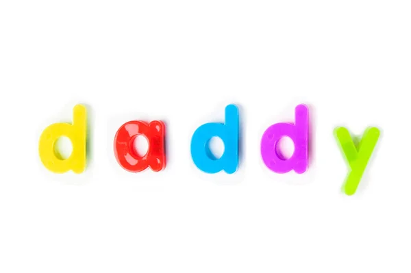 Colorful Alphabet Magnets Spell Daddy White Background — Stock Photo, Image