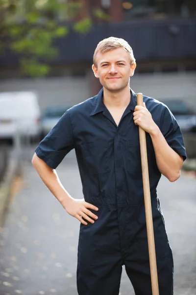 Portrait Young Male Street Sweeper — Stock Photo, Image