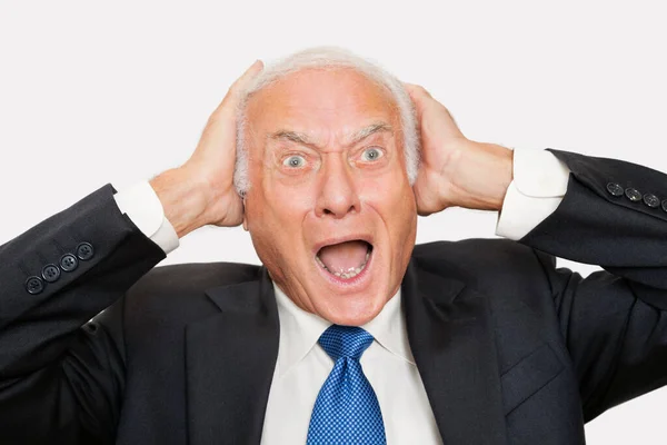 Portrait Shocked Elderly Businessman White Background — Stock Photo, Image
