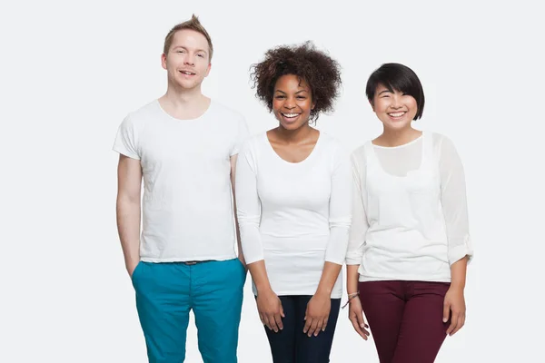 Portrait Young Multi Ethnic Friends Casuals Standing Side Side White — Stock Photo, Image