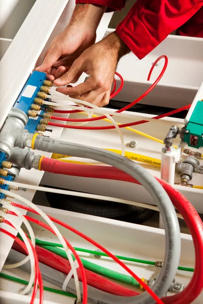 Technician Fixing Cabling Wiring Circuit — Stock Photo, Image