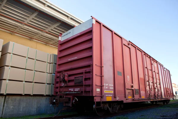 Transporte Ferroviário Industrial Madeira Por Caminho Ferro — Fotografia de Stock