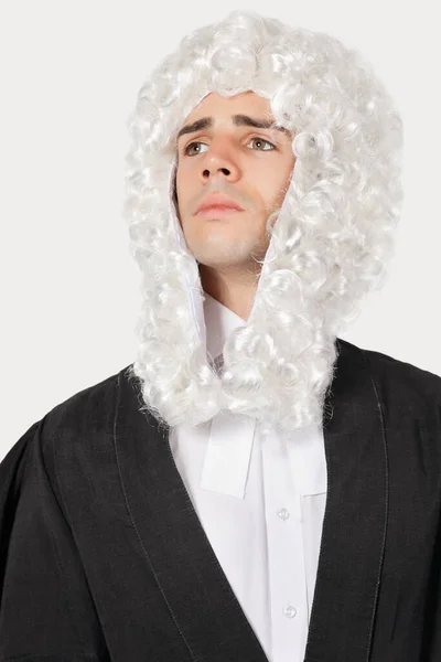 Young Man Dressed Judge Looking Away Gray Background Royalty Free Stock Images