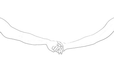 Beyaz arka planda el ele tutuşan çiftlerin çizimi