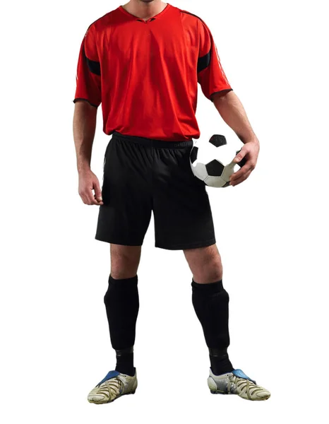 Cropped Soccer Player Holding Football Studio — Stock Photo, Image