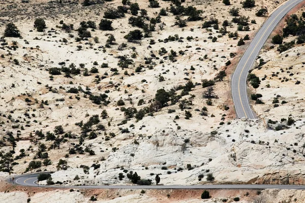 Arid Slingrande Öken Motorväg Väg Väg — Stockfoto