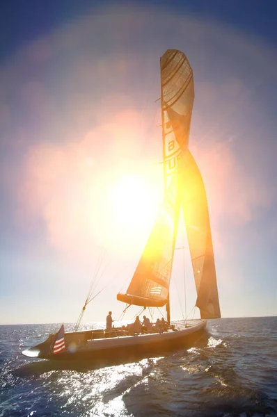 Portrait of Sailors sailing on Sailboat on ocean