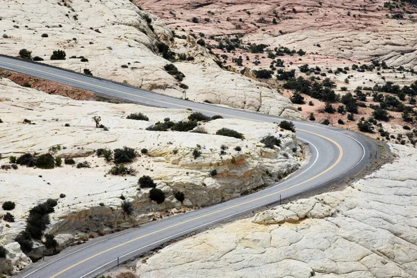 Estrada Auto Estrada Deserta Sinuosa Árida — Fotografia de Stock