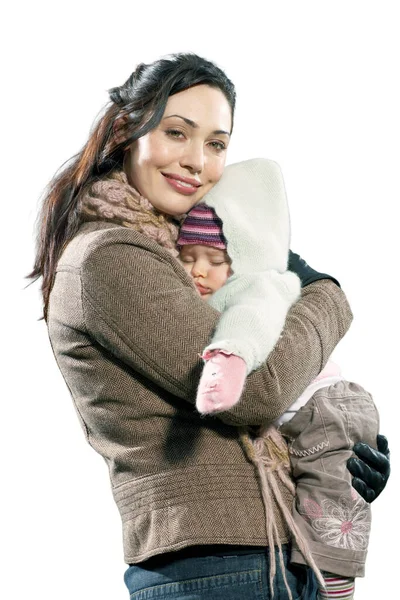 Cortado Fora Mãe Sorrindo Segurando Seu Bebê Menina — Fotografia de Stock