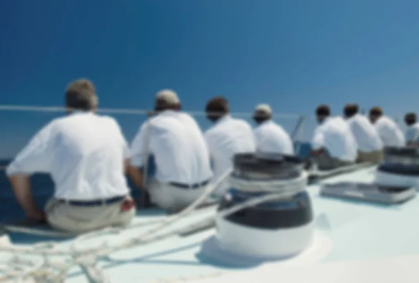 Blurred Rear View Sailing Crew Sitting Boat — Stock Photo, Image