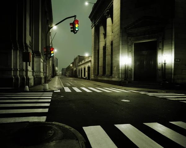 Colour Photo Traffic Lights Empty Street Road — Stock Photo, Image
